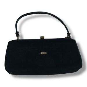 Vintage Colbentz Original Rigid Frame Black Suede Top Handle Bag Gold Hardware